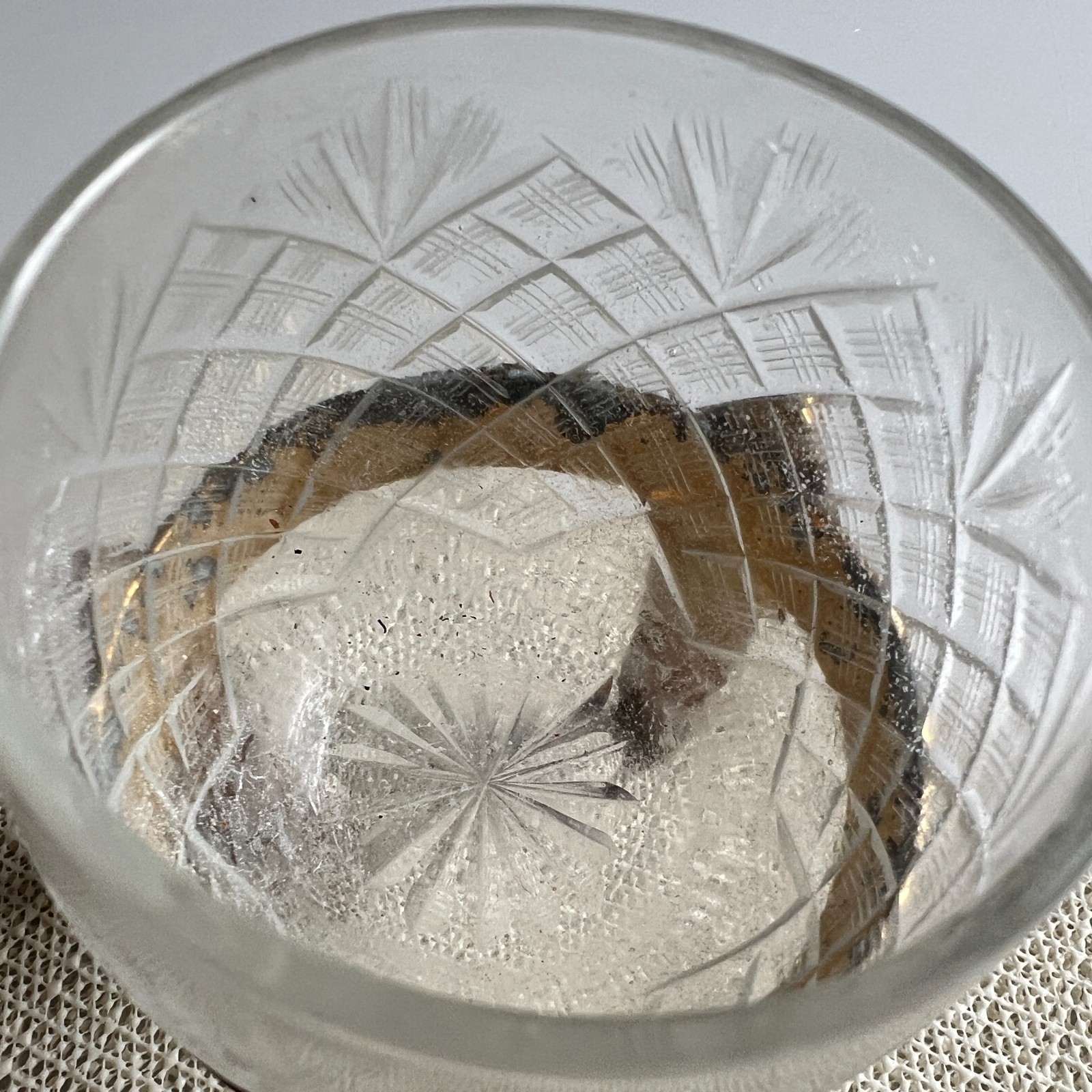 Vintage Brass Footed Cut Glass Bowl Crystal Open Salt Cellar Trinket Dish