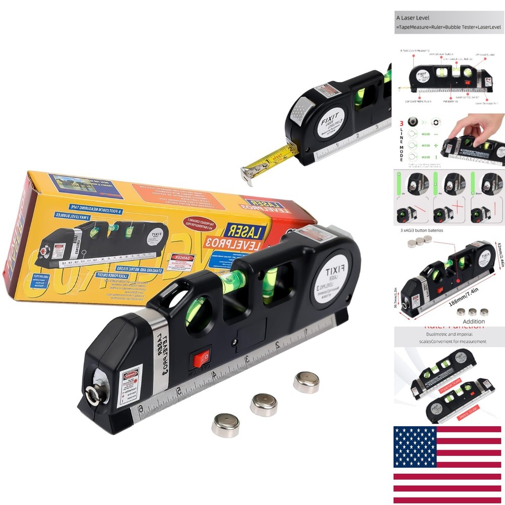 Multipurpose Laser Level Tool with 8ft Measuring Tape for Accurate Home Projects