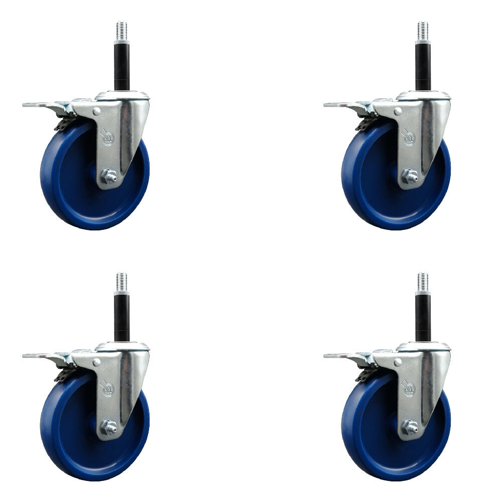 5 Inch Solid Poly Swivel 3/4 Inch Expanding Stem Caster Set Total Lock Brake