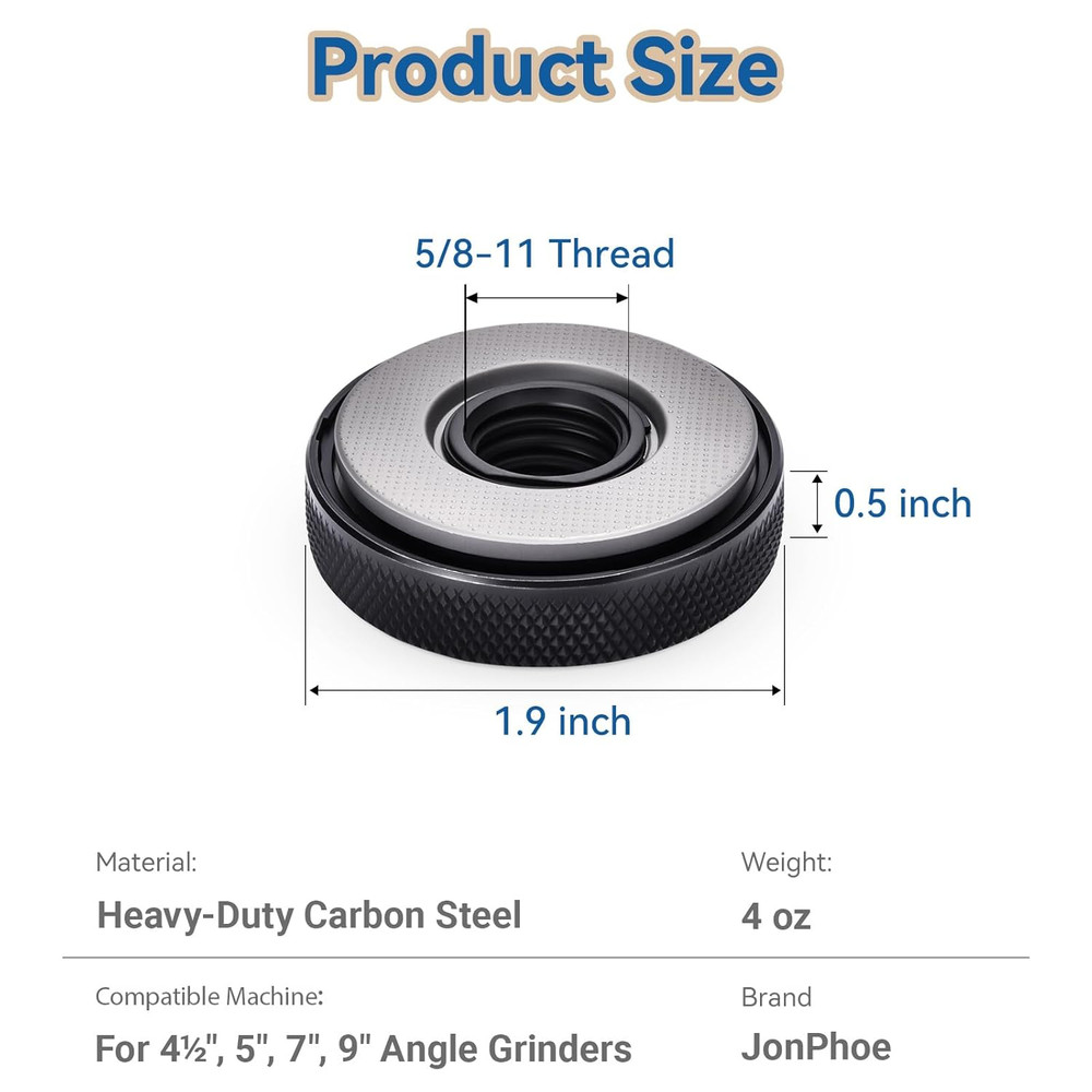 5/8-11 Thread Angle Grinder Flange Nut,2Pcs Grinder Nut for 4.5" and 5" Angle Gr