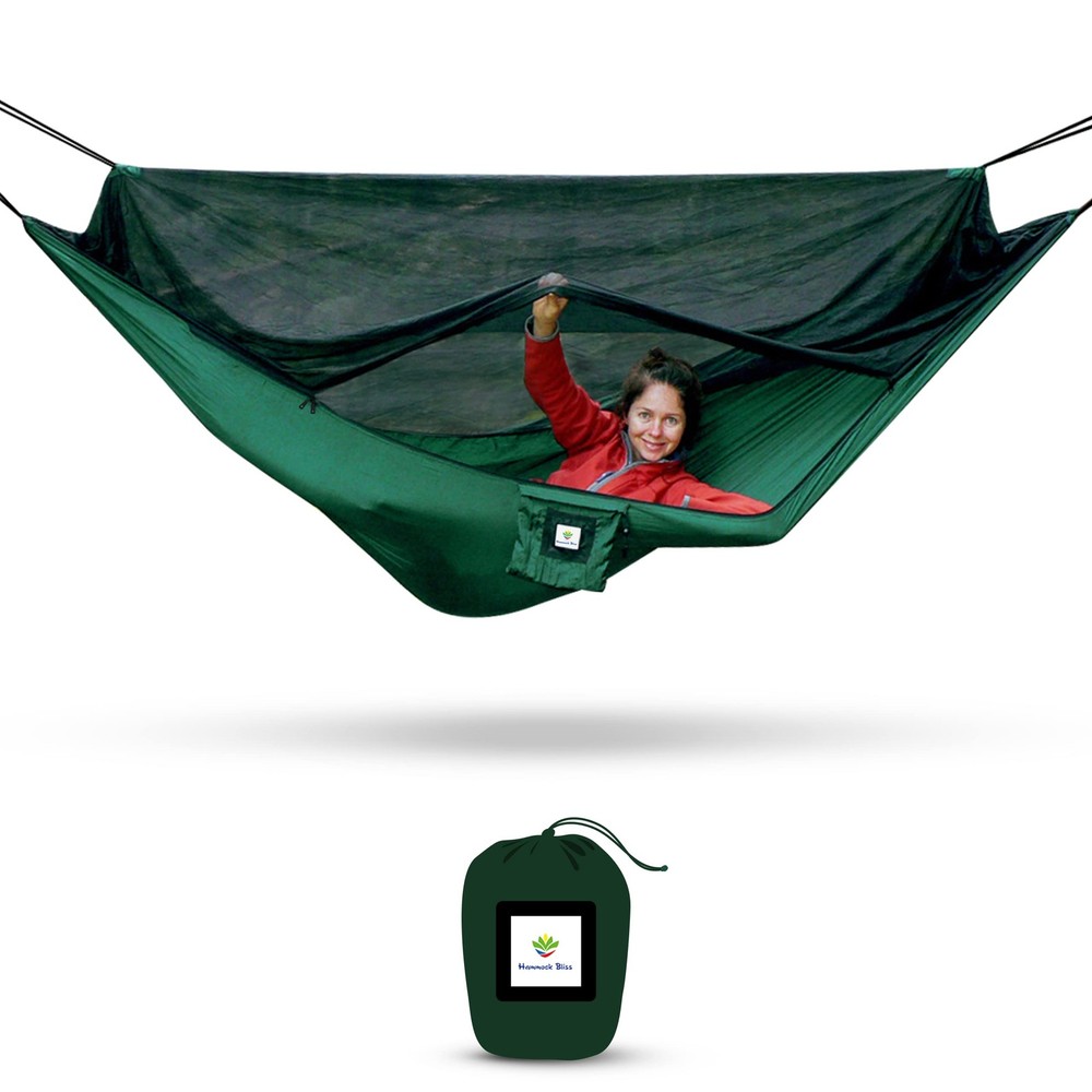 Hammock with Mosquito Net - Fully Reversible Bug Free Forest Green / Black