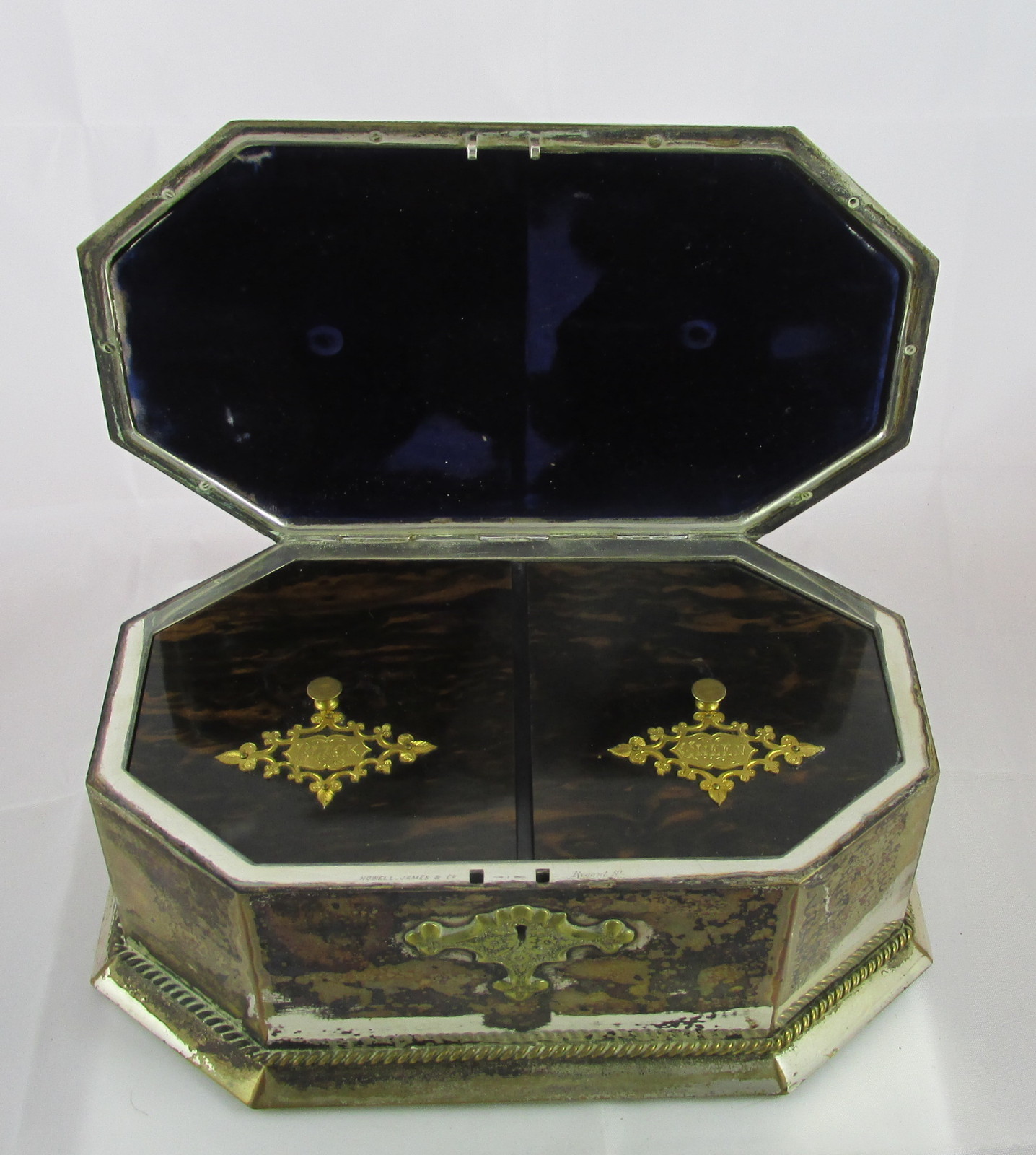 Victorian English Howell James Silver Plate Black&Green Tea Casket Pietra Dura