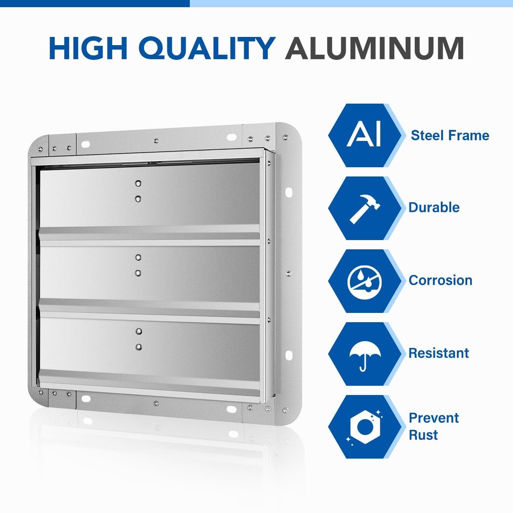 16-Inch Square Automatic Gravity Shutter Louver Vent Silver 1-Pack