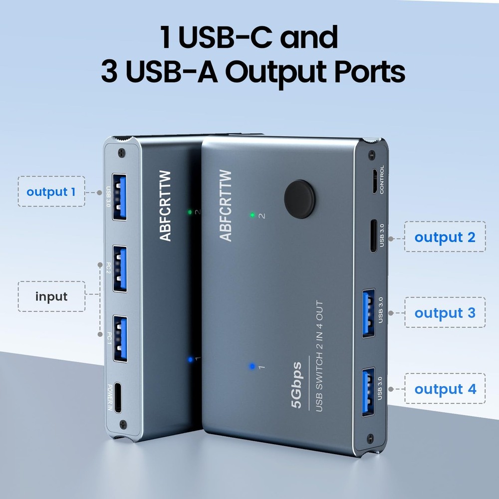 USB 3.0 Switch 2 in 4 Out with Desktop Controller, Aluminum USB Switch for 2 ...