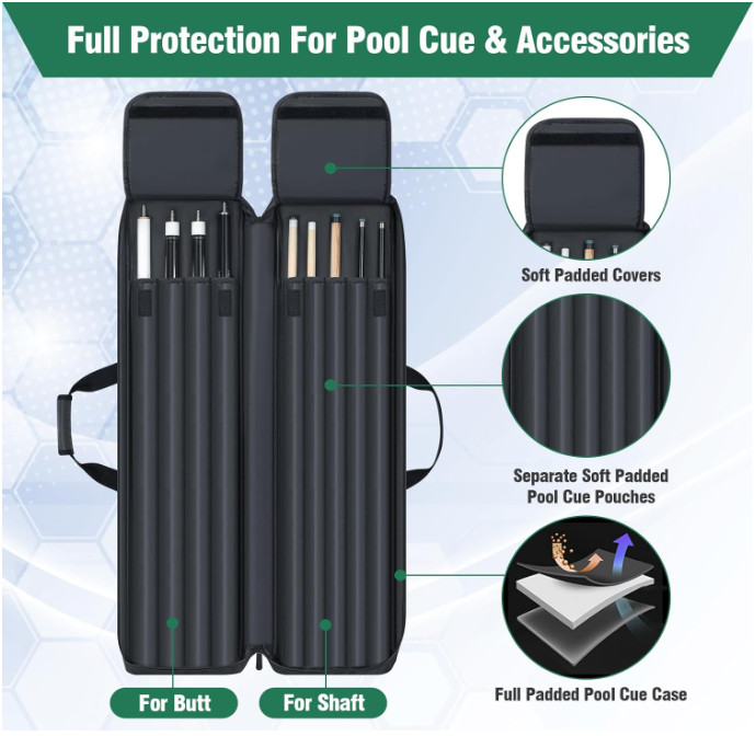 Pool Cue Case 4x5 Soft Padded Stick Bag with Backpack Straps Multi-Pocket