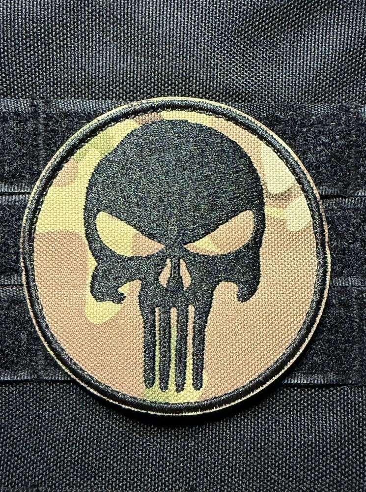 Punisher Skull Tactical Morale Patch Hook Loop Morale Badge Multicam 3.2"