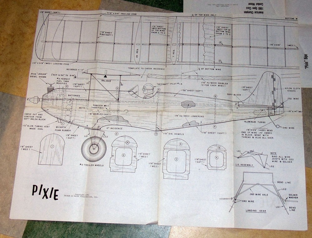Hobby Helpers Model Airplane Plan Set #261, Pixie RC, Swoop CL Combat, Bearcat
