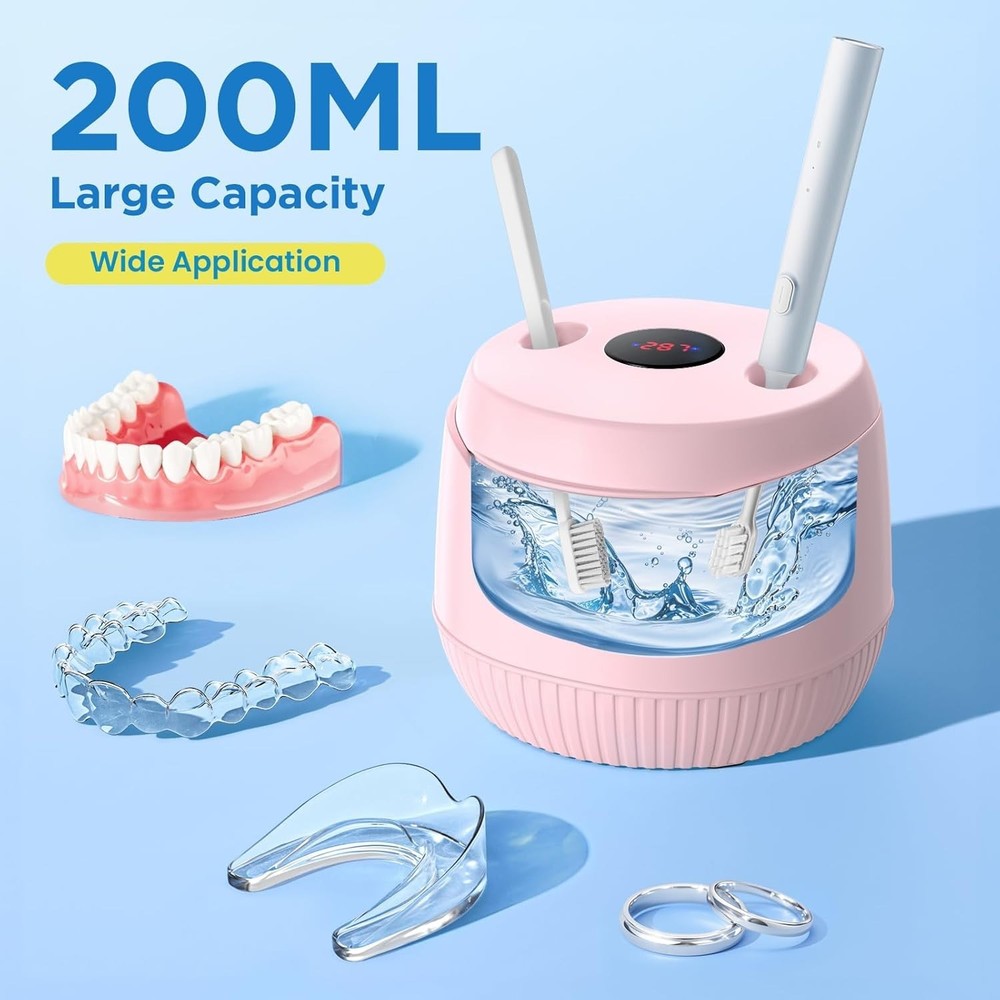 Pink Ultrasonic Retainer Cleaner 45kHz Deep Clean Digital Timer 200ML
