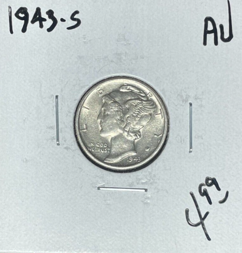 1943-S MERCURY SILVER DIME ~ AU ~NICE COIN~