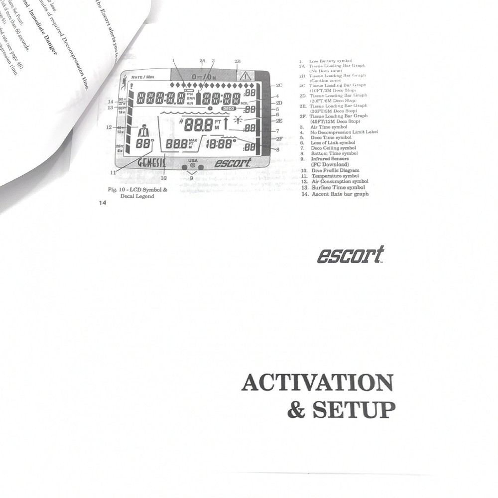 Genesis Escort Scuba Dive Computer Printed Manual
