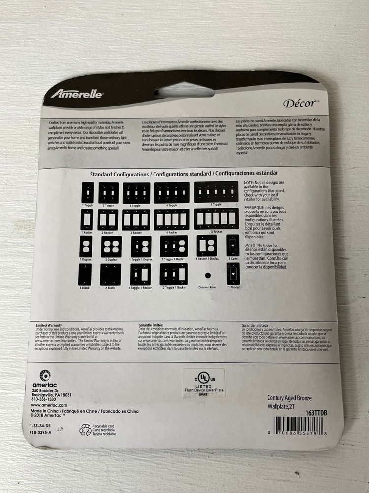 Amerelle Decor Oversized Aged Bronze Wallplate Light Switch 2 Toggle