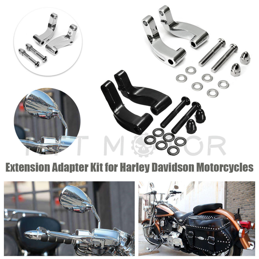 2pcs Chrome Motorcycle Mirror Relocation Extension Adapter Adaptor For Harley US