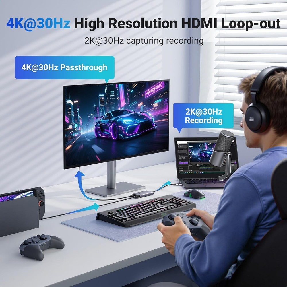 Versatile HDMI Capture Card - 4K Input, Universal Compatibility for Streamers