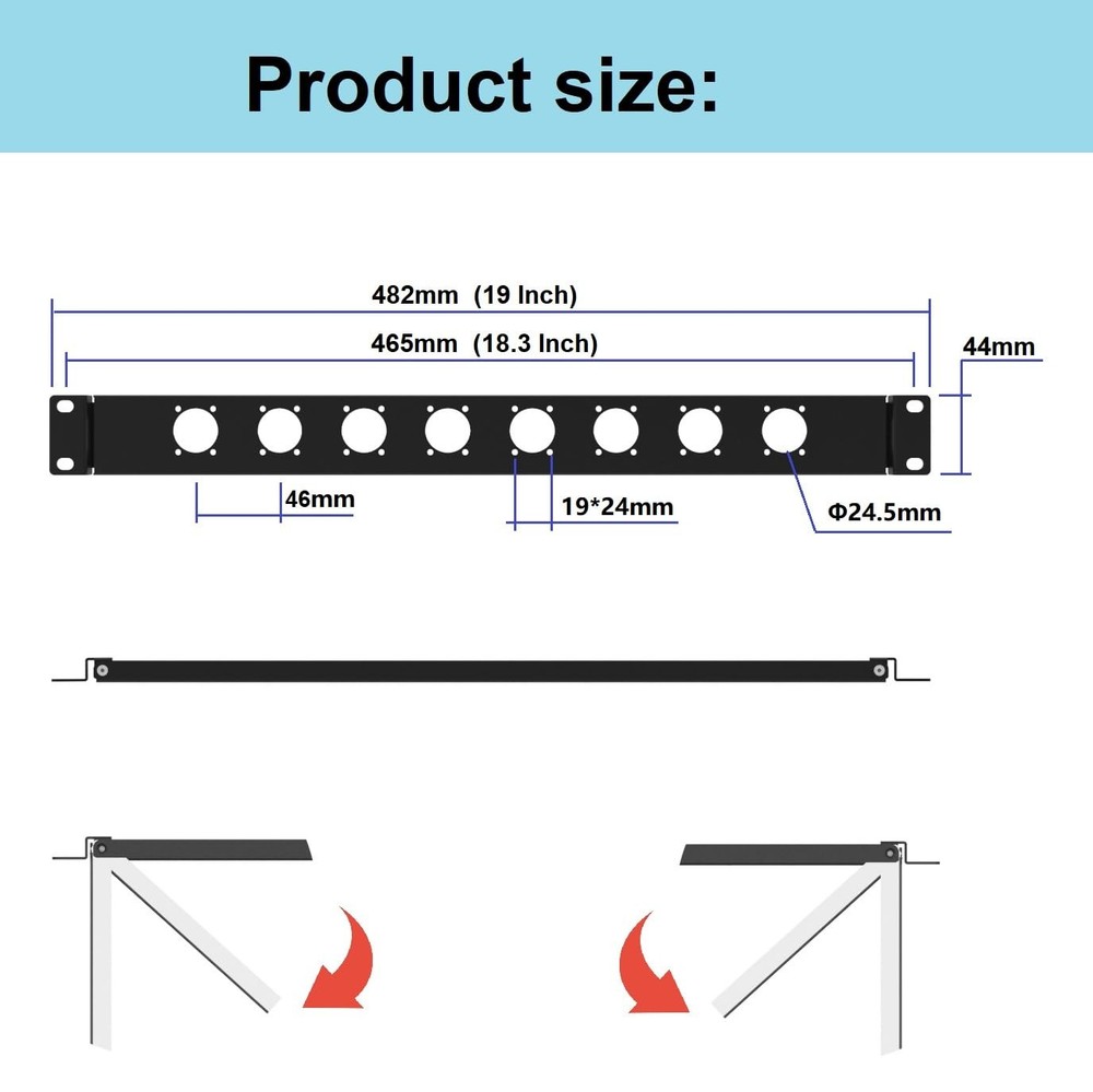 1U Hinged Rack Panel 8D XLR HDMI Audio Rack Mount Panel for 19 inches Rack Mo...