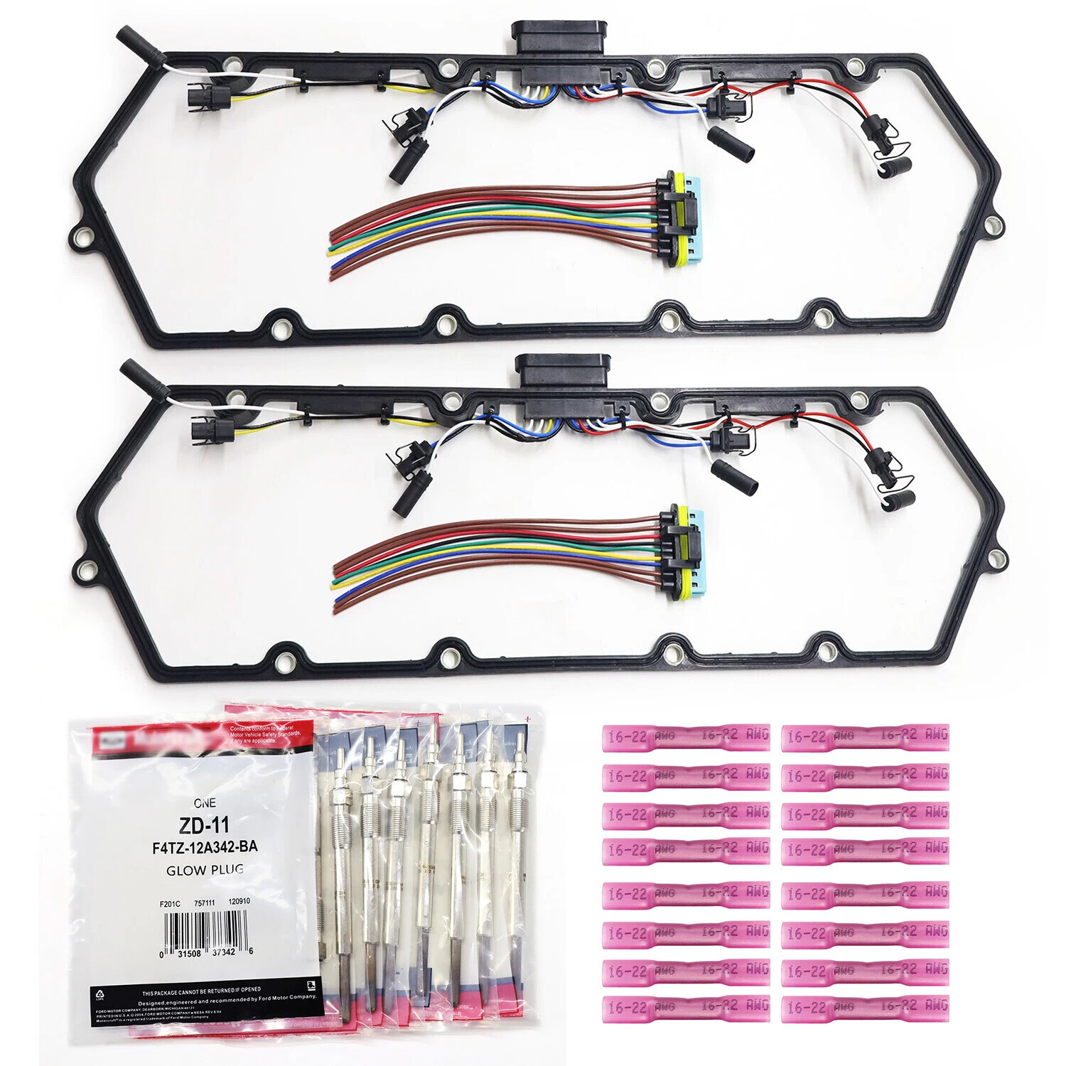 For 98-03 Ford 7.3L Powerstroke Diesel Valve Cover Gaskets Harness & 8 Glow Plug