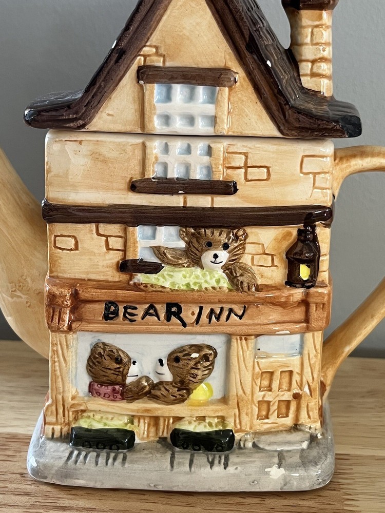 Handmade Ceramic Bears Inn House Teapot 7”