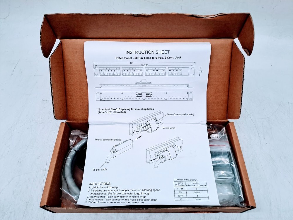 Patch panel-50 pin Telco to 6 pos.2 cont jack Cable only