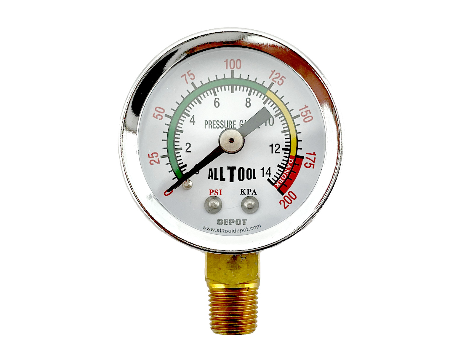 Air Pressure Gauge 1.5" Dial Side Mount 1/8"NPT - 0 to 200 PSI Color Coded