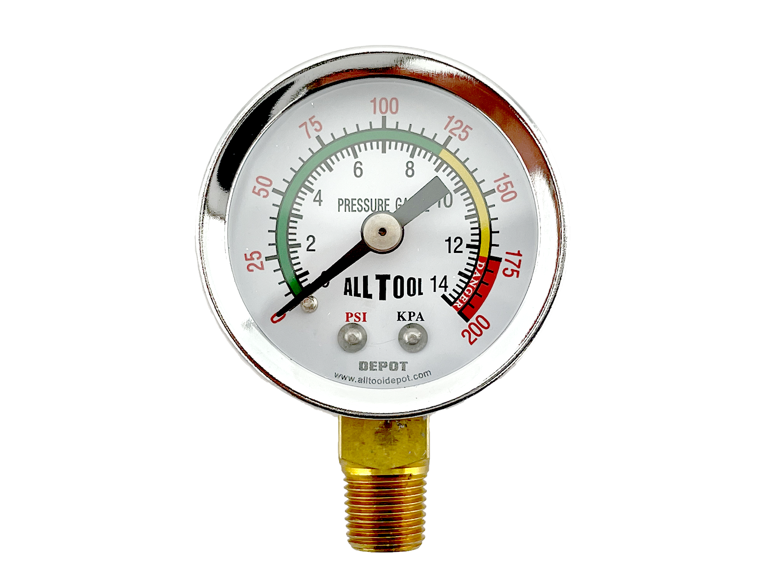 Air Pressure Gauge 1.5" Dial Side Mount 1/8"NPT - 0 to 200 PSI Color Coded