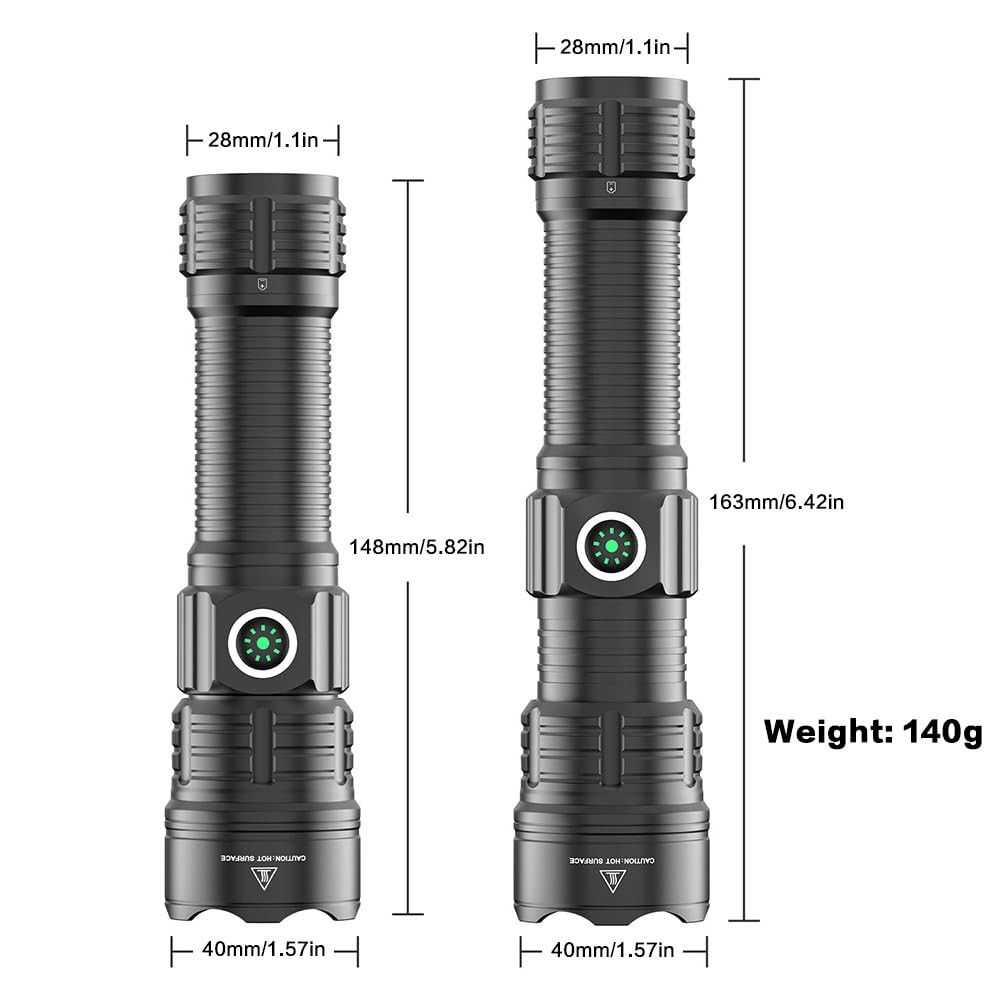 haixnfire Tactical Flashlight Type-C USB Rechargeable 6000 lumens Black