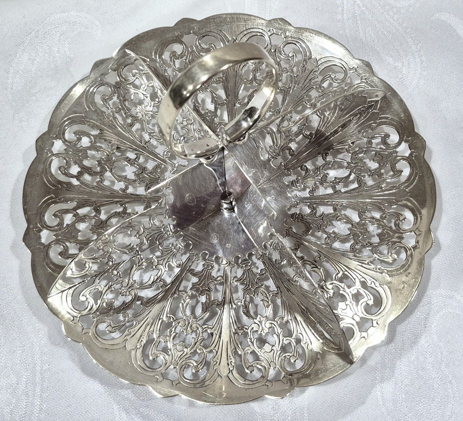 Antique VTG Quartered Silver Plated Appetizer Dessert 9" Serving Dish Hallmarks