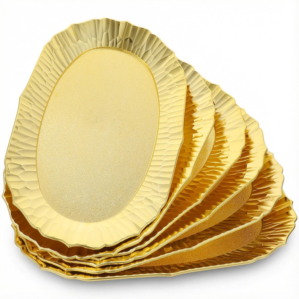 Afcabakila 6 Pack Plastic Serving Tray Set, Gold Rectangular Serving Platters...
