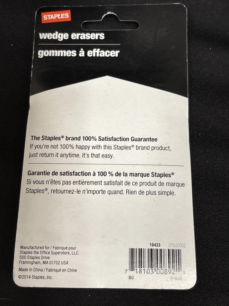 Staples Pink Wedge Erasers 3/Pack Premium Angled Edges Precise Correction New