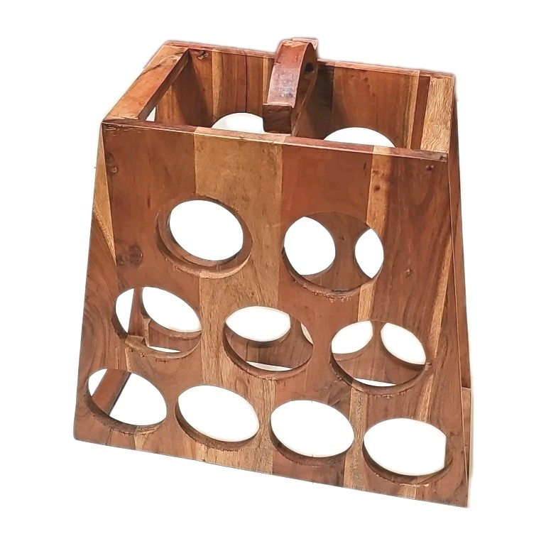 Solid Wood Pyramid Wine Holder - Holds 9 Bottles - Unique Rustic Statement Piece