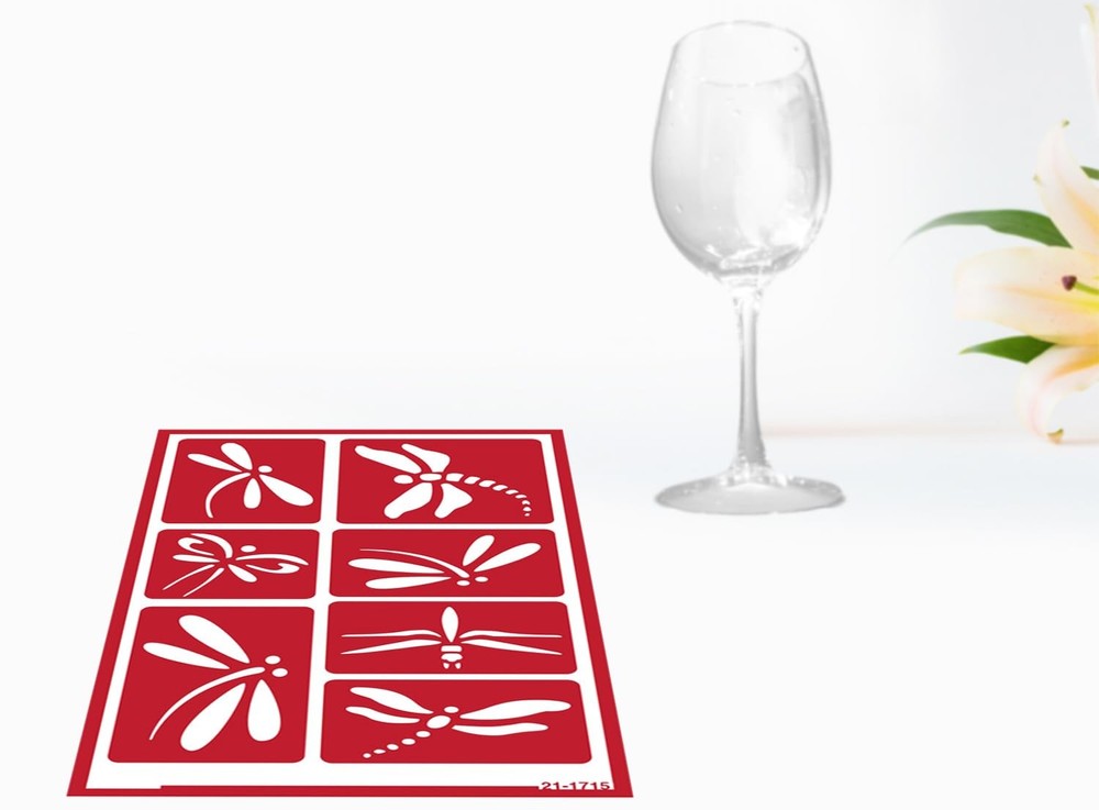 2 Reusable Glass Etching Stencils Set - Dragonfly, Butterfly Theme Stencil - ...