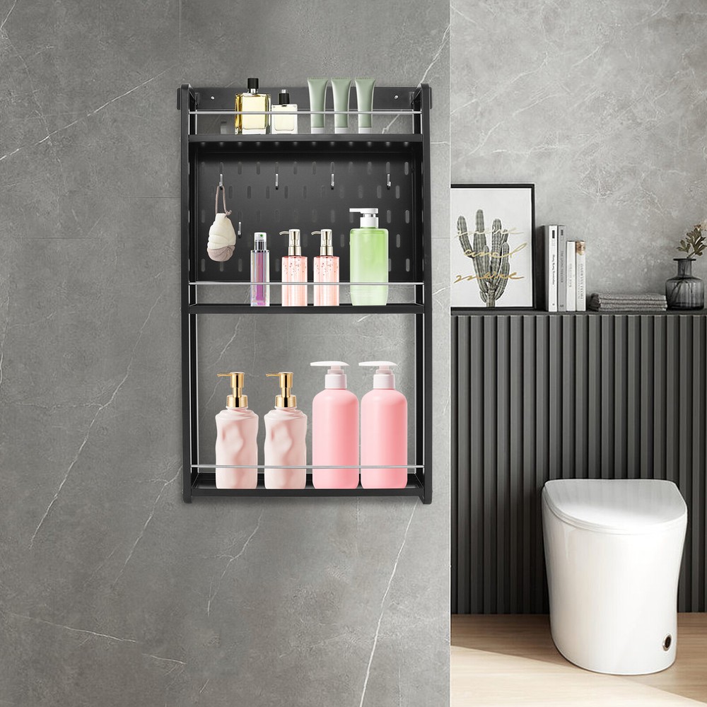 3-Tier Wall-Mounted Storage Rack with 6 Hooks for Kitchen & Home Use