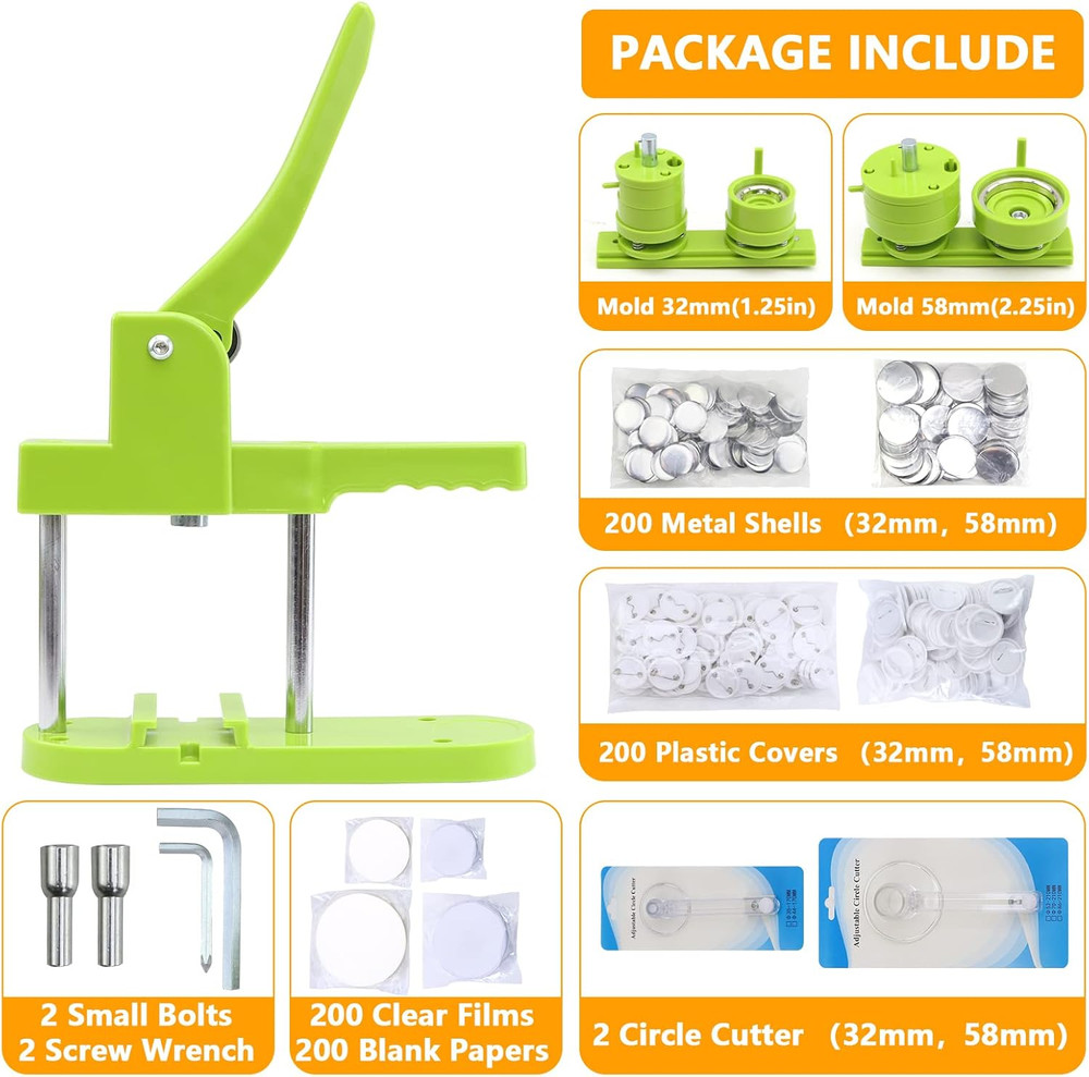 Button Maker Machine - Multiple Sizes 1.25In+2.25In, Kit for DIY Gifts, Button P