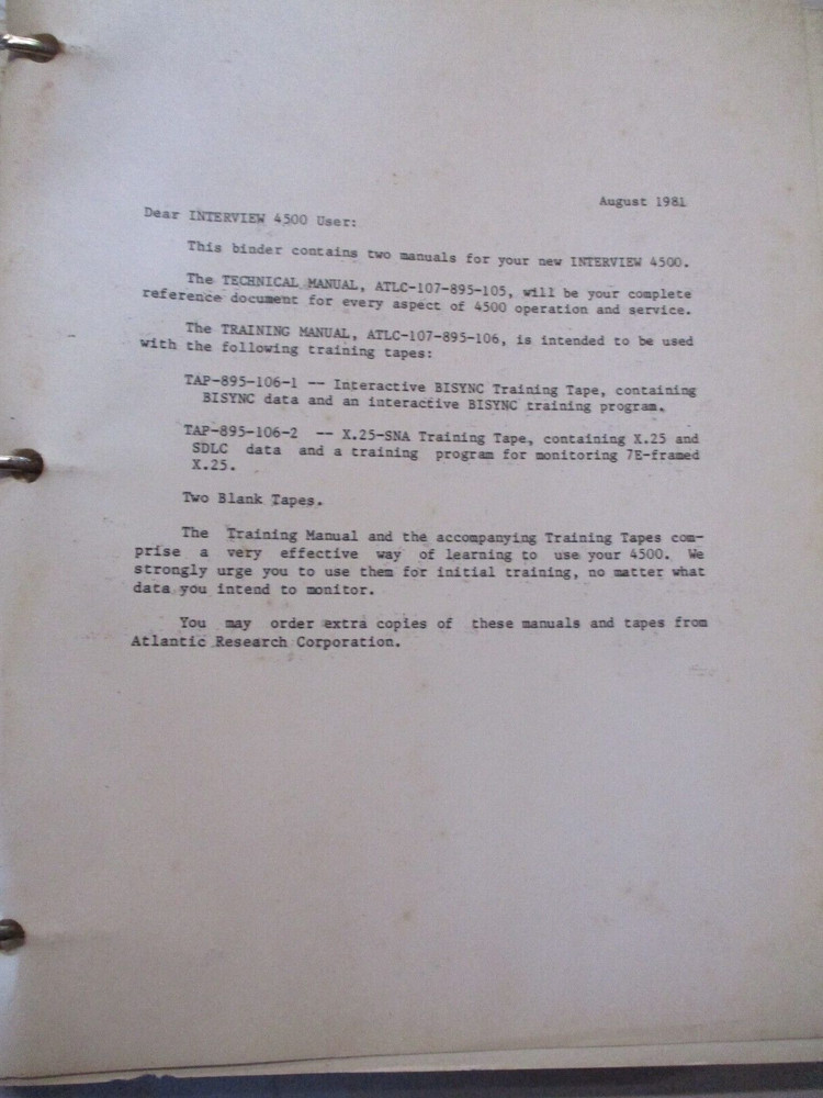 ATLANTIC RESEARCH INTERVIEW 4500 TECHNICAL AND TRAINING MANUAL