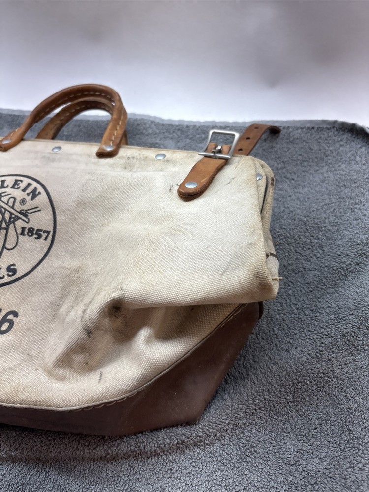Vintage Klein Tools Canvas Leather Tool Bag 5102-16 Lineman