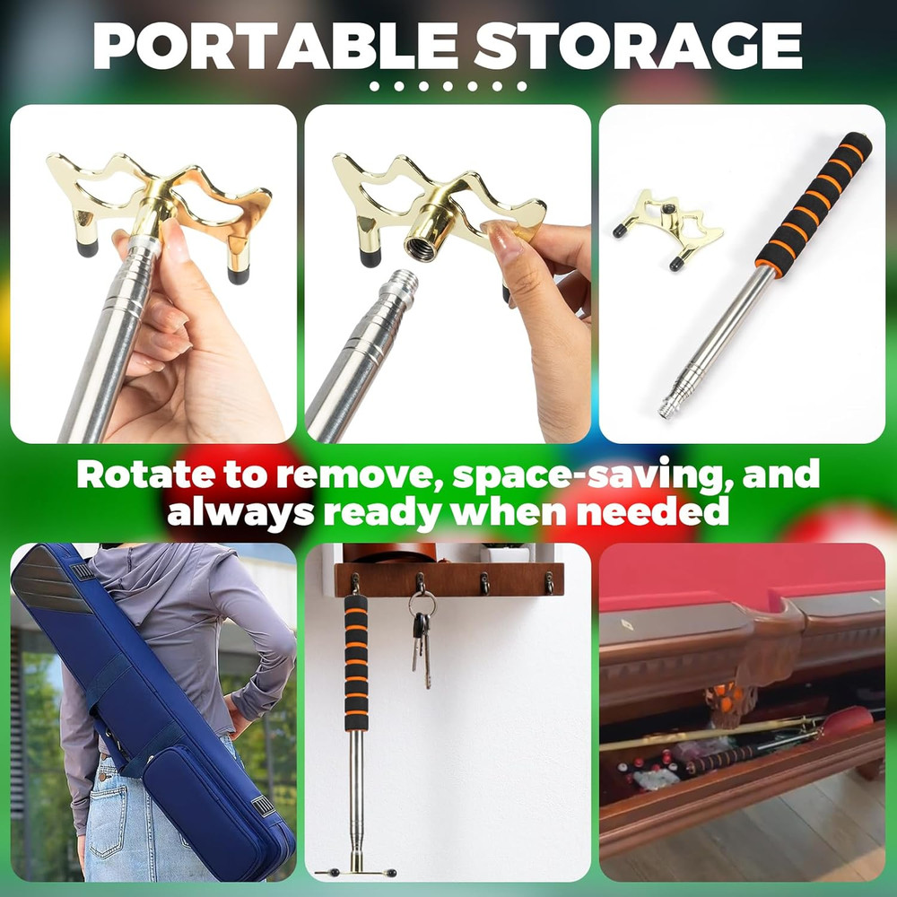 Pool Bridge Stick, Professional Retractable Pool Cue Bridge with Removable Brass