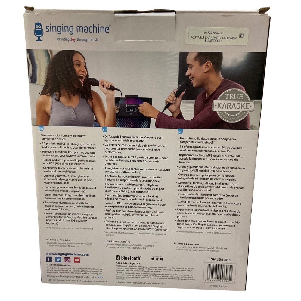 Singing Machine Waves Bluetooth Karaoke System SML693BK LED Lights Black NEW