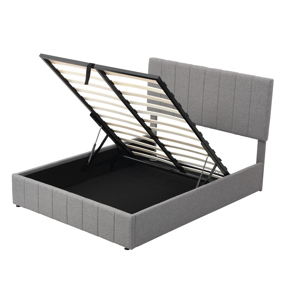 Full Size Upholstered Platform Bed Frame with Hydraulic Storage System Gray