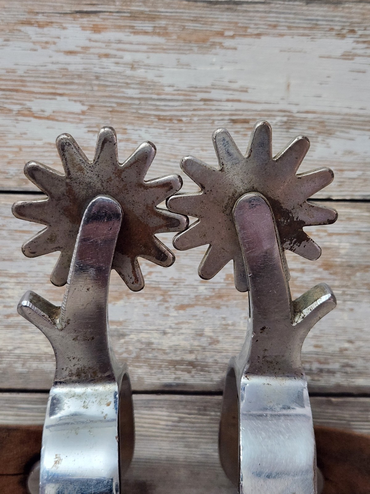 Crockett Renalde Spurs Large Rowel Chrome Plated w/Leather Straps Cowboy Western