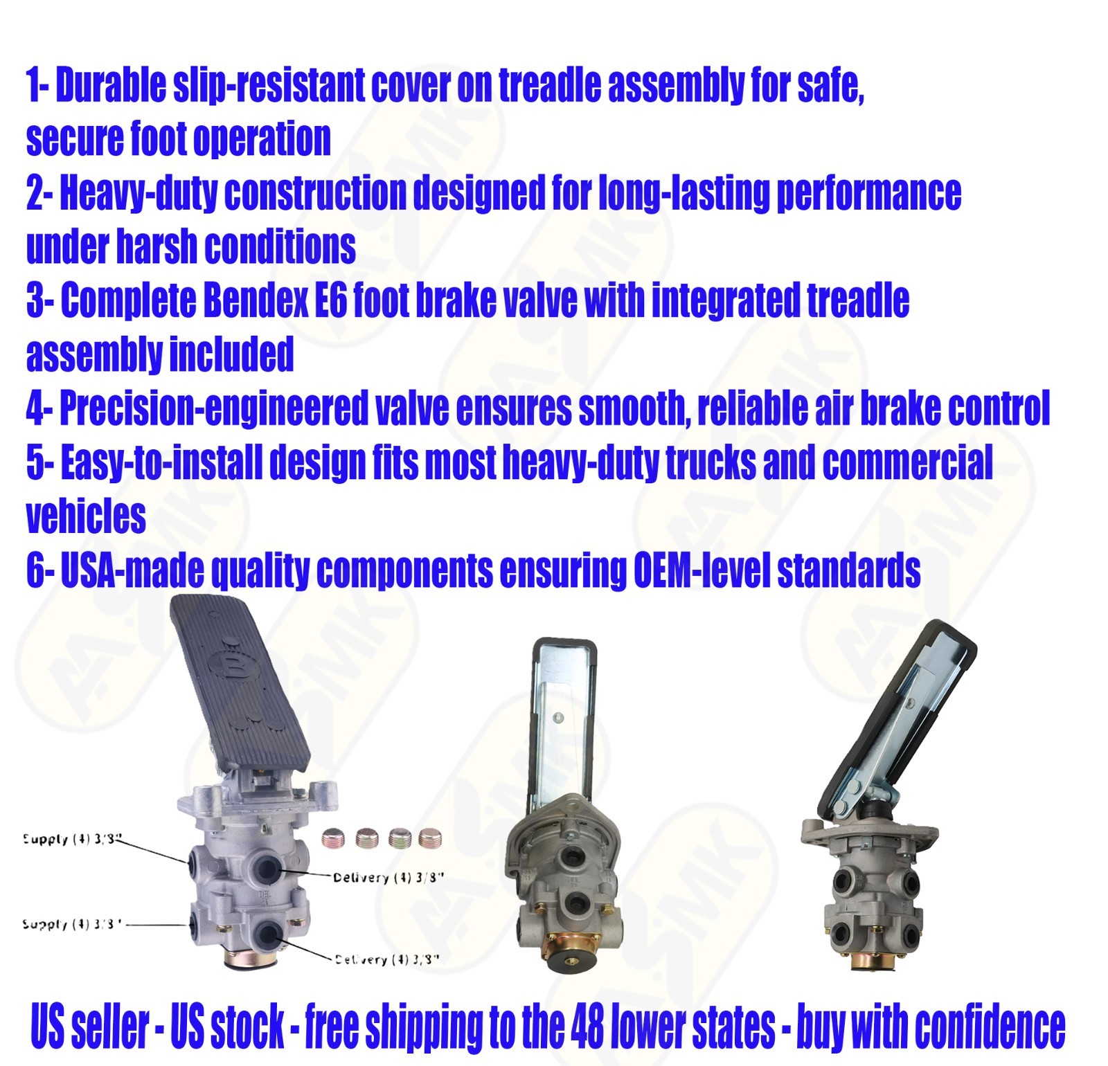 286171N E6 FOOT BRAKE VALVE W/ TREADLE ASSEMBLY – BENDIX REPLACEMENT – USA