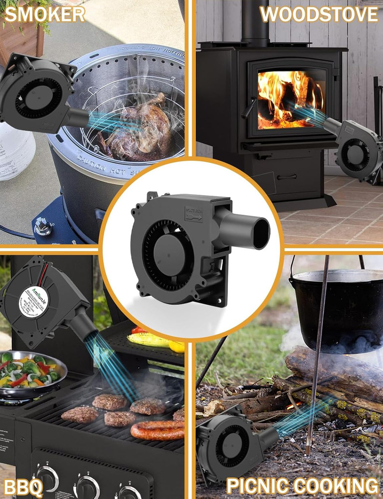 120Mm BBQ 12V Blower Fan with 110V-240V AC Plug Variable Speed Controller, Squir