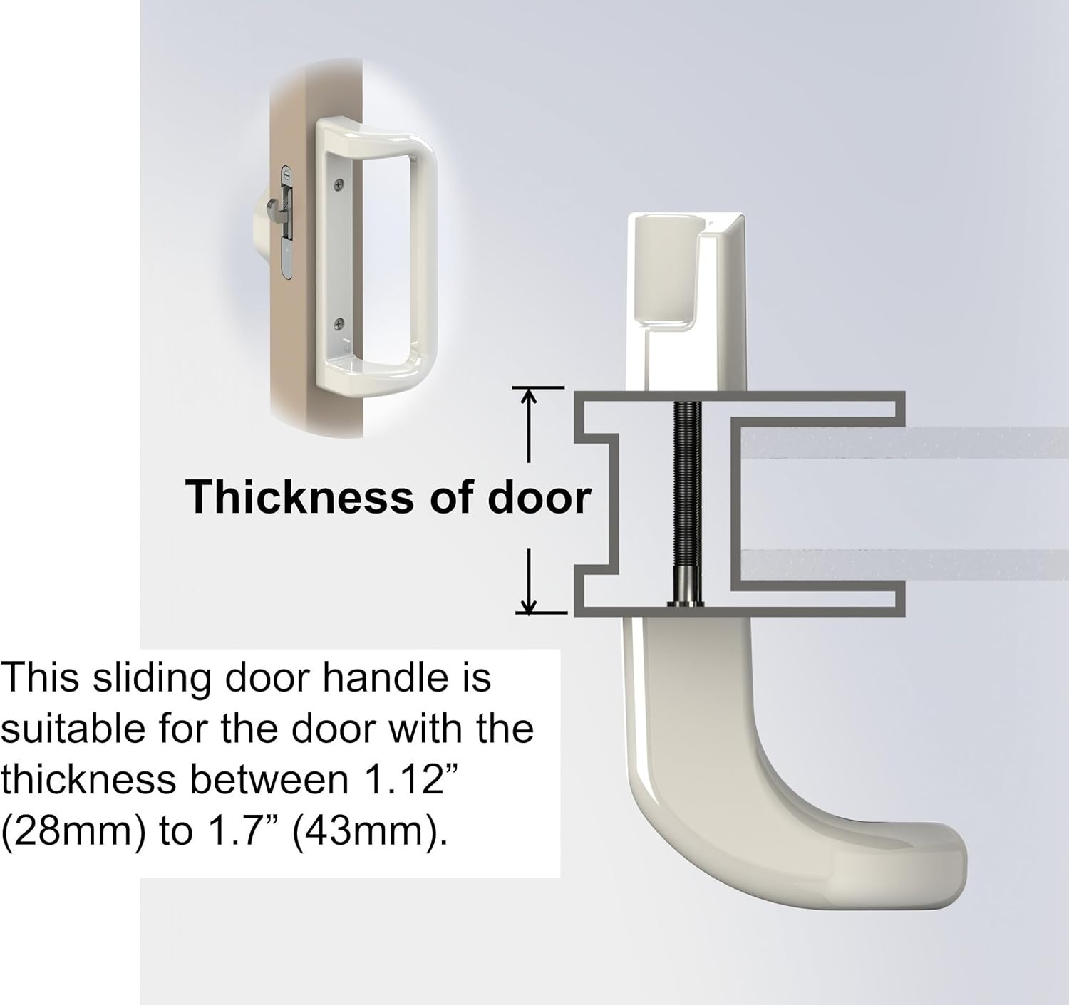 White Patio Sliding Door Handle w/ Lock Cylinder for 3 15/16" Hole Spacing