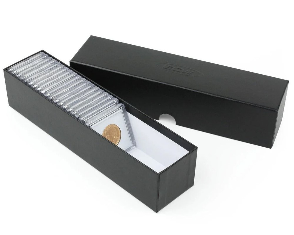 (8 CT) BCW Single Row Coin Box - 2x2x9 - Black Box