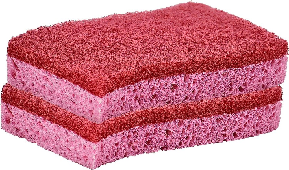 Superio Non-Scratch Cellulose Sponge with Scouring Pad - Red, 2 Pack