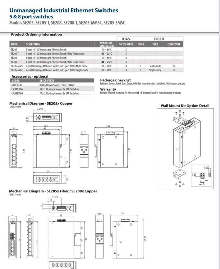 Advantech B+B SE205-SMSC eWork Unmanaged Network Ethernet Switch SE205SMSC
