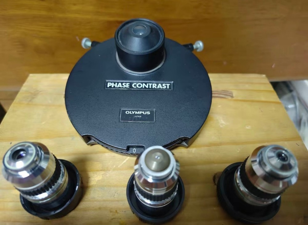 Olympus BH2 microscope phase contrast condenser kit Three objective lenses