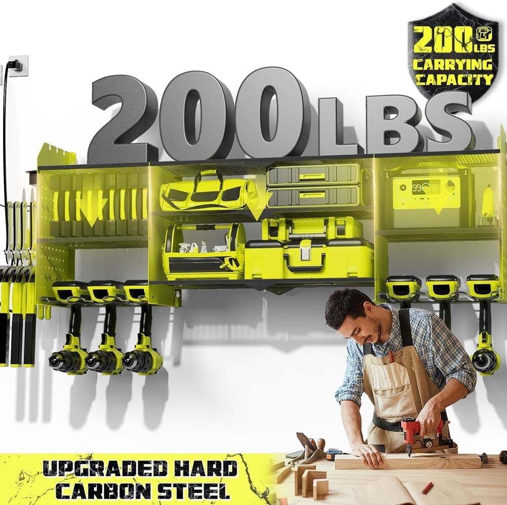 45" Large with Charging Station - 3 Layer Storage Racks with 8 Cordless Drill...