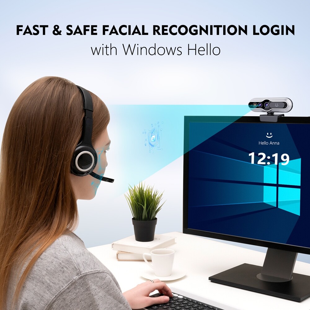 TOALLIN 2K Auto-Focus QHD Webcam Windows Hello Privacy Shutter w/Microphone New
