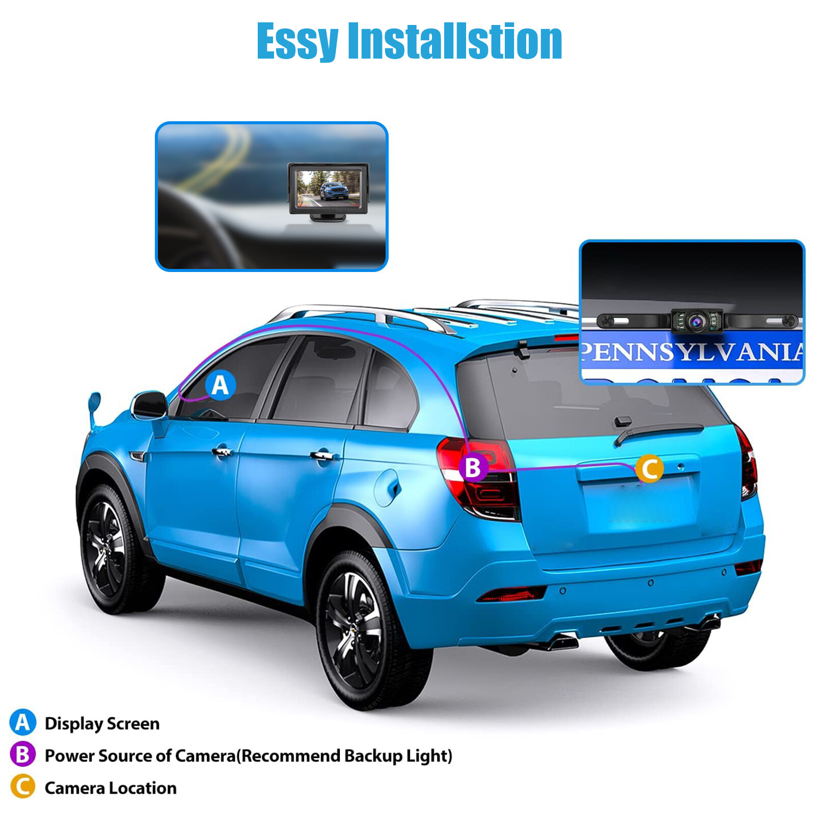 4.3" LCD Monitor Car Camera Rear View Backup Parking Reverse Kit w/ Night Vision