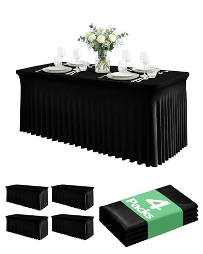 4 Pack Spandex Table Cover Skirts for 6ft Rectangle Tables 6FT | 4 Pack Black