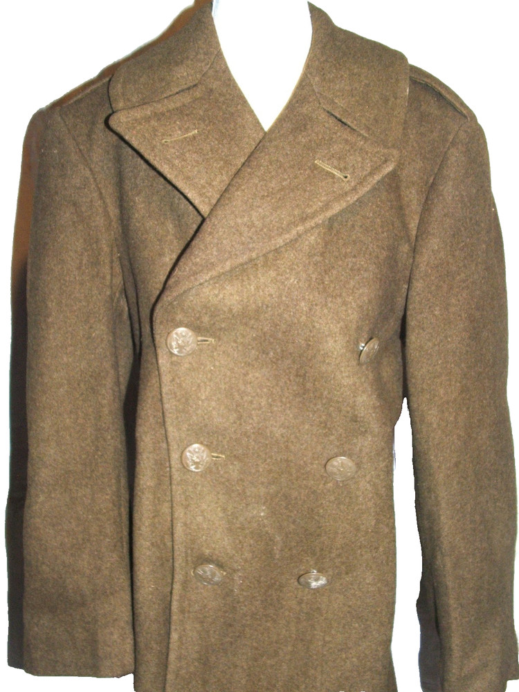 Overcoat, Wool, Melton, O.D., Rolled Collar, 32 Oz., 34R, 1945 Dated, Tag, Clean