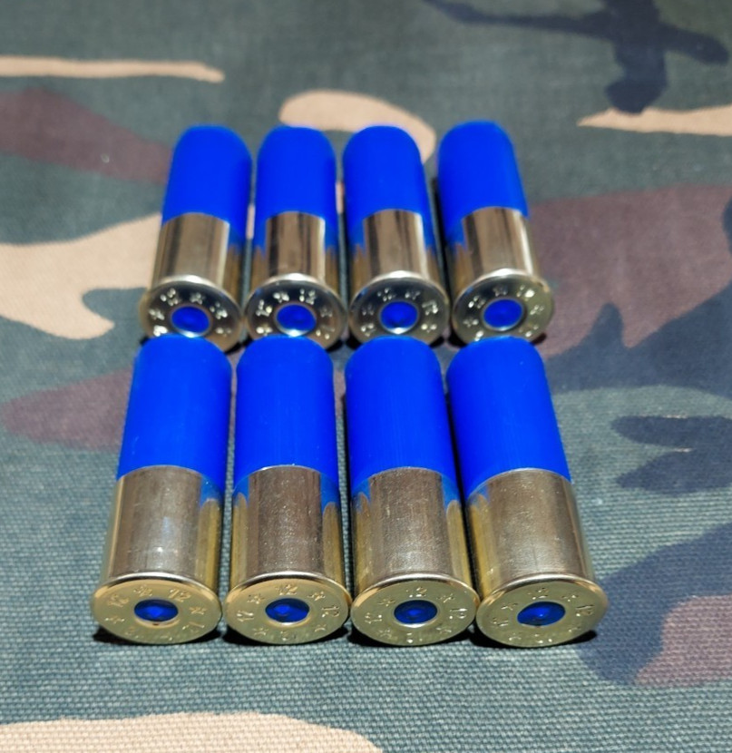 12 GAUGE 2 3/4" SNAP CAPS TRAINING ROUNDS SET OF 8 SAFETY BLUE HIGH BRASS 1oz